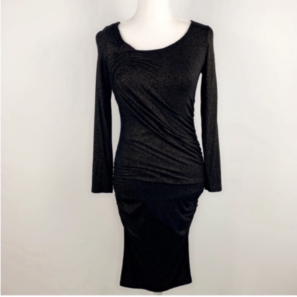 NWT The Vanity Room womens Dress black gold fitted bodycon party cocktail size S